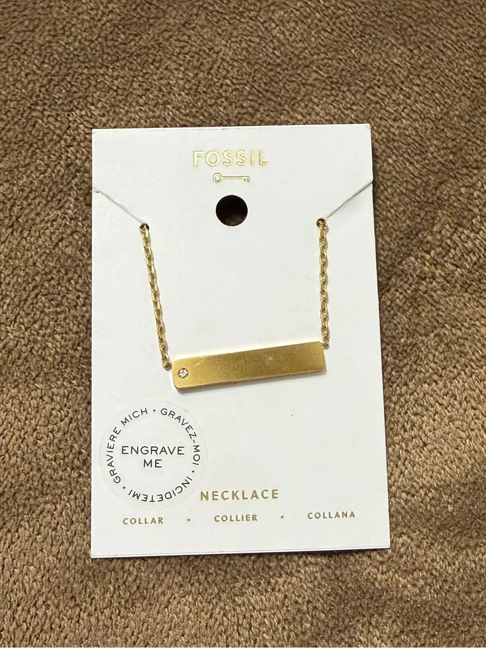 Fossil Gold Bar Necklace with Accent Crystal